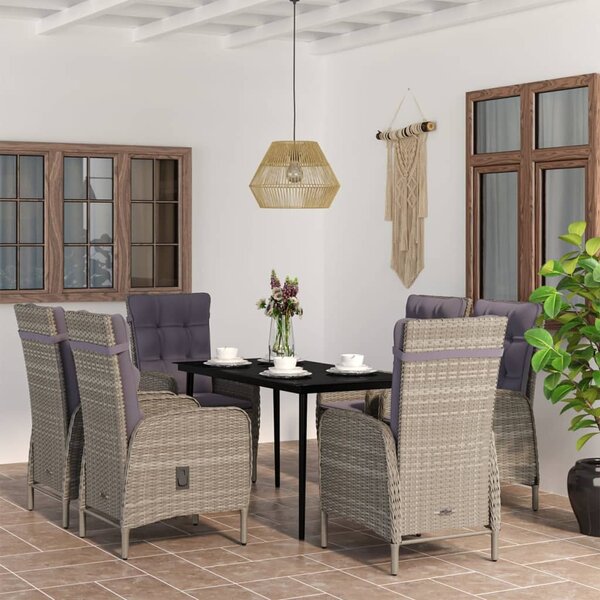 Maison Exclusive – 7-dielna záhradná jedálenská súprava s vankúšmi v šedej a čiernej farbe