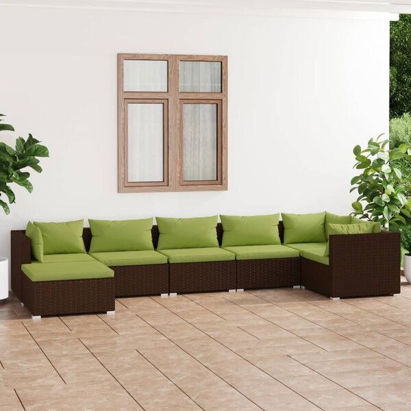 Maison Exclusive – 7-dielna záhradná súprava s vankúšmi z polyrotangu v hnedej farbe