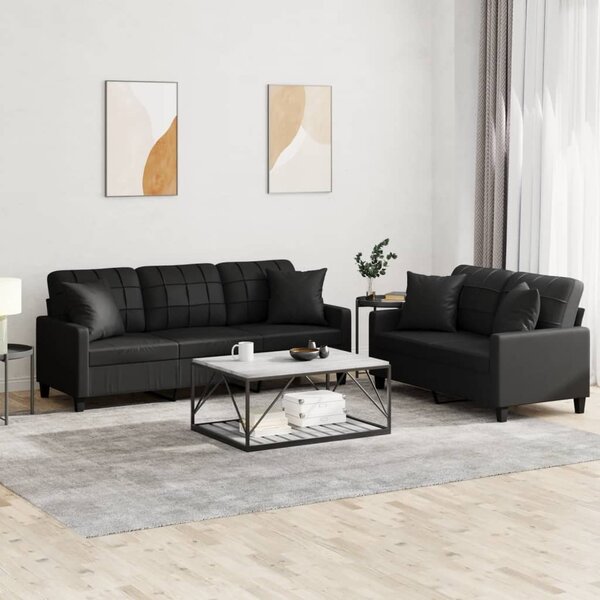 Maison Exclusive – 2-dielna sedacia súprava s vankúšmi, čierna umelá koža