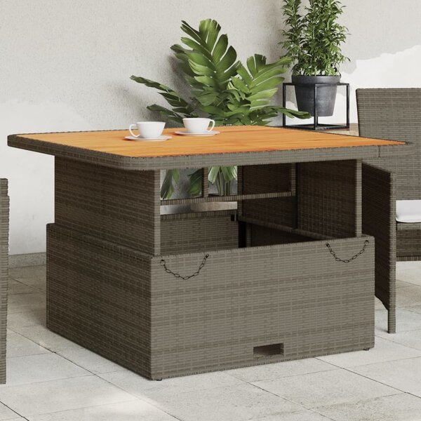 Maison Exclusive - Záhradný stôl sivý 110x110x71 cm Poly ratan a akáciové drevo