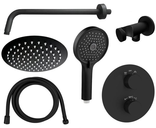 Sprchový set: termostat ERIDAN BLACK + hlavica 200mm + príslušenstvo