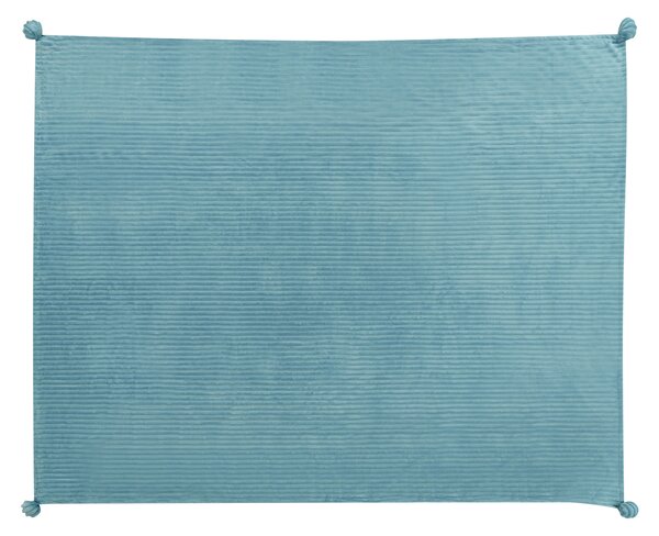 Deka zelená polyester 150 x 200 cm rebrovaná štruktúra s brmbolcami prikrývka na posteľ