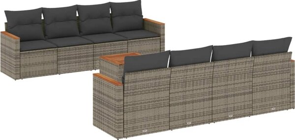 Maison Exclusive - 9-dielna záhradná súprava pohoviek s vankúšmi sivá polyratanová