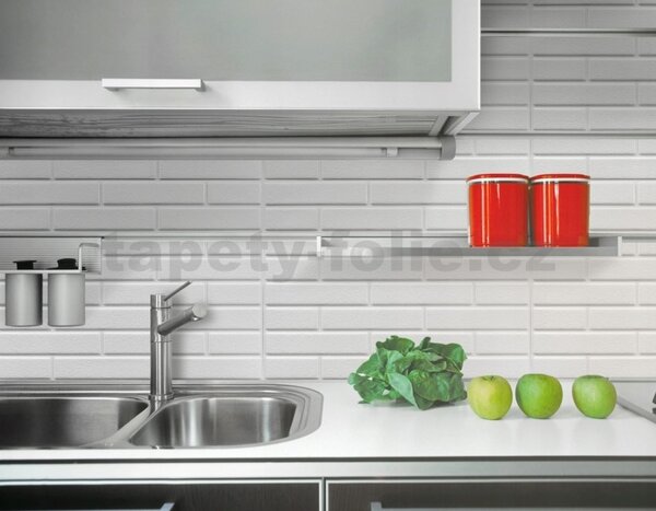 Obkladové panely 3D PVC 03, rozmer 440 x 580 mm, malá tehla biela , IMPOL TRADE