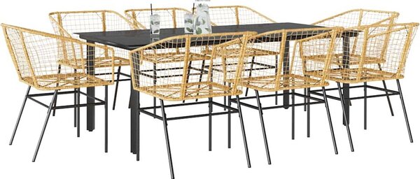 Maison Exclusive – 9-dielna záhradná jedálenská súprava, hnedý polyratan a sklo