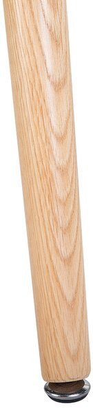 Písací stôl biely 120 x 45 cm 2 sivé zásuvky police nohy z masívneho dreva škandinávsky dizajn