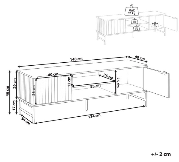 TV stolík čierny MDF 140 x 40 cm úložné police otvor na káble moderný úložný nábytok obývacia izba