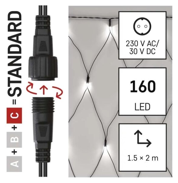 LED Vonkajšia vianočná reťaz 160xLED/2x1,5m IP44 studená biela