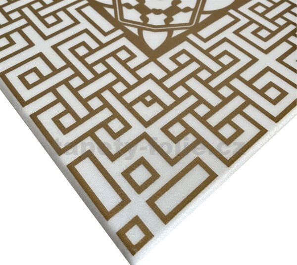 Stropné panely 3D XPS 0038, rozmer 50 cm x 50 cm, VERSO - grécky kľúč zlato-biely, IMPOL TRADE