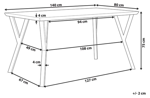 Jedálenský stôl tmavé drevo čierne kovové nohy 140 x 80 cm obdĺžnikový pre 6 osôb industriálny dizajn