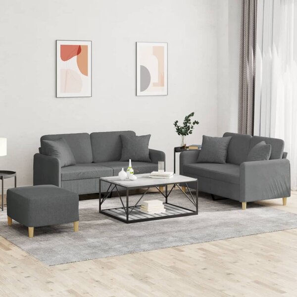 Maison Exclusive – 3-dielna sedacia súprava s vankúšmi, tmavosivá látka