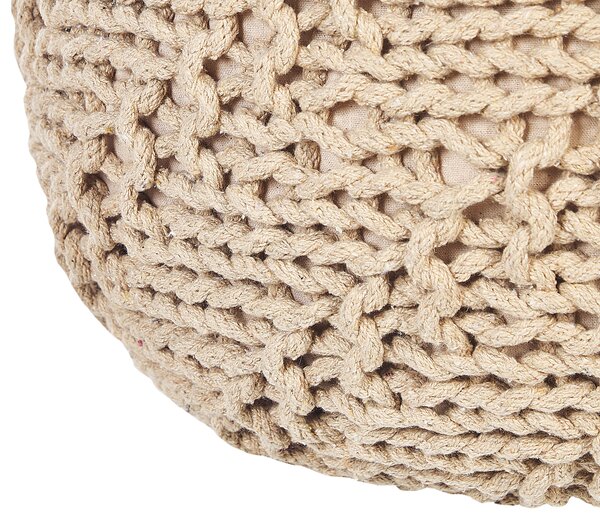 Taburetka béžová bavlna 50 x 35 cm okrúhly tvar pletená výplň z EPS guľôčok podnožka puf moderný štýl obývačka spálňa