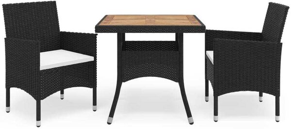 Maison Exclusive – 3-dielna záhradná jedálenská súprava z čierneho polyrotangu a akátového dreva