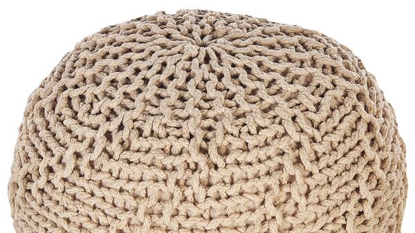 Taburetka béžová bavlna 50 x 35 cm okrúhly tvar pletená výplň z EPS guľôčok podnožka puf moderný štýl obývačka spálňa