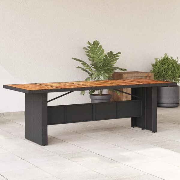 Maison Exclusive – Záhradný stôl s drevenou doskou, čierny, 240 x 90 x 75 cm, poly ratan