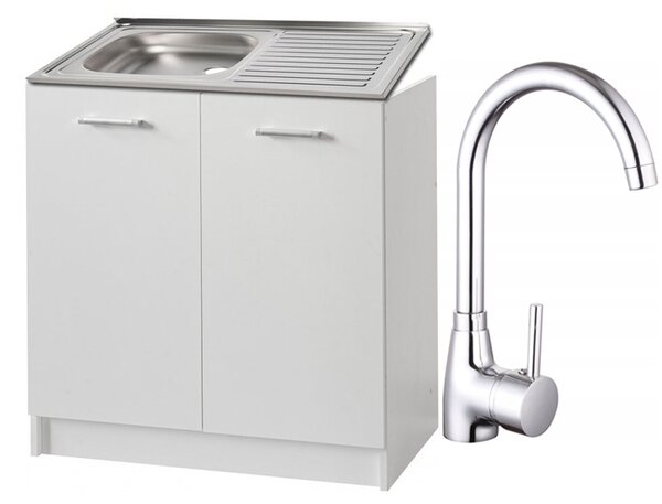 Stamar | Kuchynská linka s drezom, biela, s vysokou batériou, 80 cm