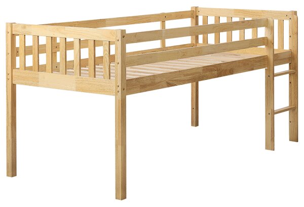 Detská vyvýšená posteľ svetlohnedá kaučuk 90 x 200 cm jednolôžko s rebríkom lamelový rošt moderný štýl detská izba