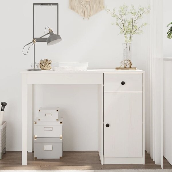 Maison Exclusive - Biely písací stôl 100x50x75 cm z masívneho borovicového dreva