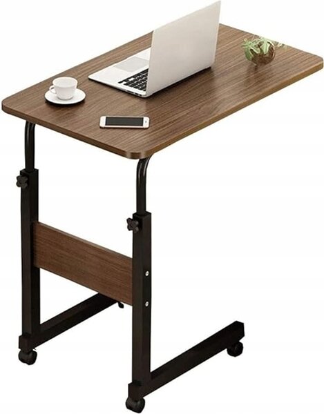 Rebiko Stolík na notebook na kolieskach, mobilný stôl, nastaviteľná výška, hnedá farba