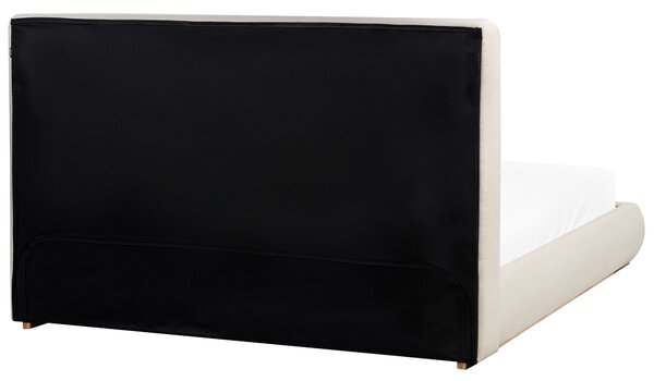 Posteľ s úložným priestorom svetlobéžová látkové čalúnenie polyester 160 x 200 cm s čelom moderný štýl spálňa