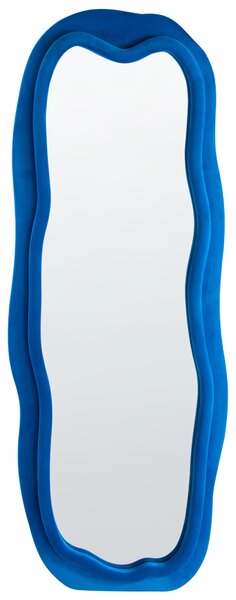 Nástenné zrkadlo modré MDF zamatový rám sklo 160 x 56 cm nepravidelný tvar závesné na stenu moderný štýl doplnky