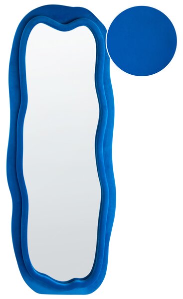 Nástenné zrkadlo modré MDF zamatový rám sklo 160 x 56 cm nepravidelný tvar závesné na stenu moderný štýl doplnky