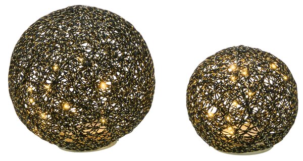Sada 2 interiérových LED dekorácií čierna papier 15/20 cm v tvare vianočných gúľ so svetlami moderný štýl Vianoce doplnky
