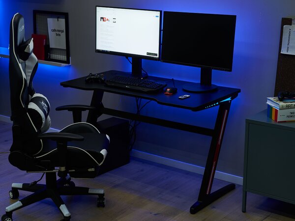 Herný stôl čierna MDF kov 120 x 60 cm obdĺžnikový stôl RGB LED svetlá moderný štýl kancelária