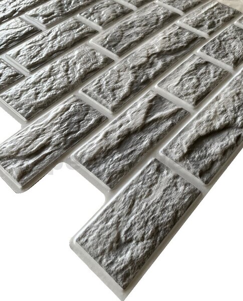 Obkladové panely 3D PVC TP100028032, rozmer 473 x 473 mm, tehla sivá s bielou škárou, IMPOL TRADE