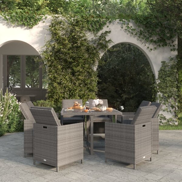 Maison Exclusive – 9-dielna záhradná jedálenská súprava s poduškami Poly Rattan Grey