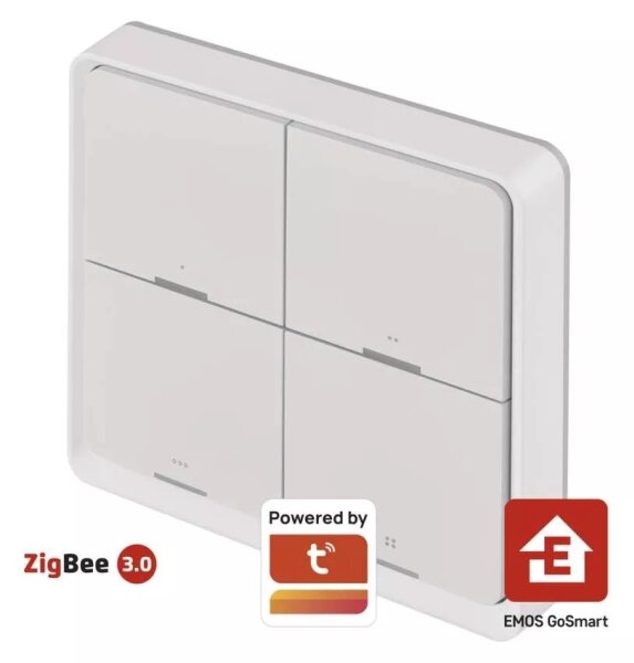 Vypínač 4-tlačidlový GoSmart 1xCR2430 Tuya biela