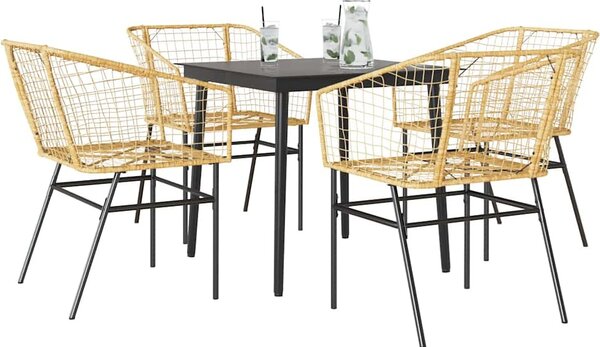 Maison Exclusive – 5-dielna záhradná jedálenská súprava, hnedý polyrotang a sklo