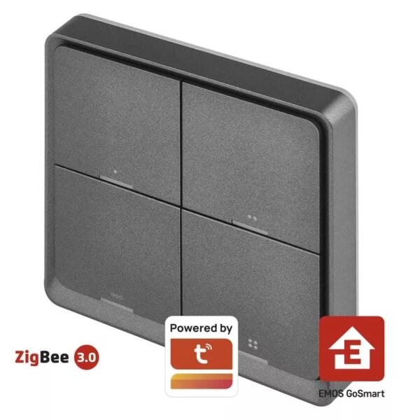 Vypínač 4-tlačidlový GoSmart 1xCR2430 Tuya čierna