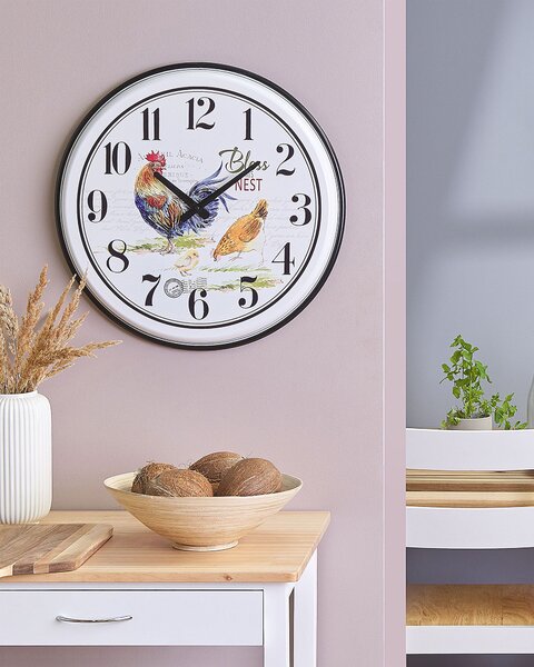Nástenné hodiny biela viacfarebná železo ø 48 cm okrúhly tvar so zvieracím motívom retro štýl doplnky