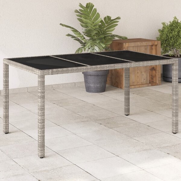Maison Exclusive - Záhradný stôl so sklenenou doskou Svetlošedý 150x90x75 cm Poly ratan