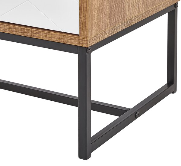Komoda svetlé drevo biela MFD kov 62 x 112 x 39 cm 3-dverová 3 skrinky úložný priestor moderný štýl obývačka spálňa