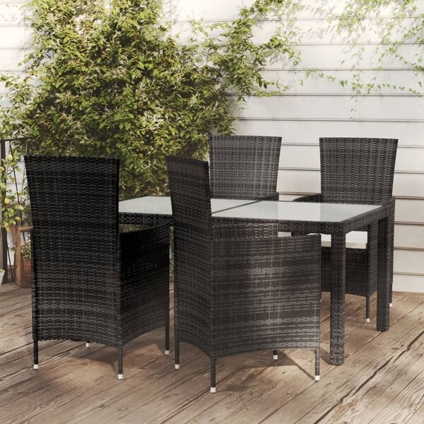Maison Exclusive – 5-dielna záhradná jedálenská súprava s vankúšmi z polyrotangu, čierna