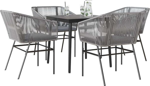 Maison Exclusive - 5-dielna záhradná jedálenská súprava+podložky, sivá, polyratan