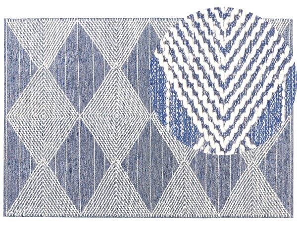 Koberec svetlobéžový a modrý 160 x 230 cm vlna a polyester ručne tkaný s geometrickým vzorom boho obývacia izba spálňa