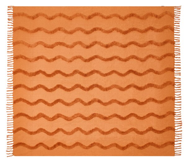 Deka oranžová bavlnená 200 x 200 cm geometrický vzor pletená prikrývka boho dekorácia obývacia izba spálňa