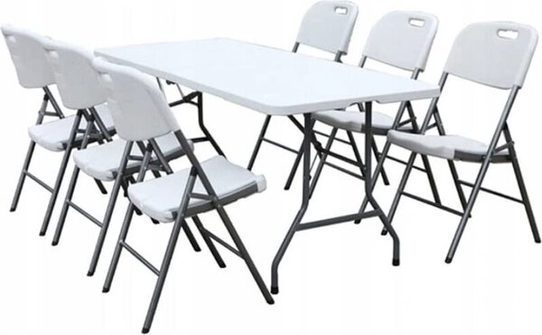 BDW záhradný stôl so 6 stoličkami Skladací stôl 180x75 cm s rukoväťou na prenášanie