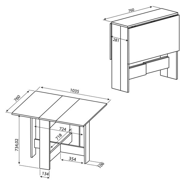 Rozkladací jedálenský stôl v dekore duba 76x28 cm Papillon – TemaHome