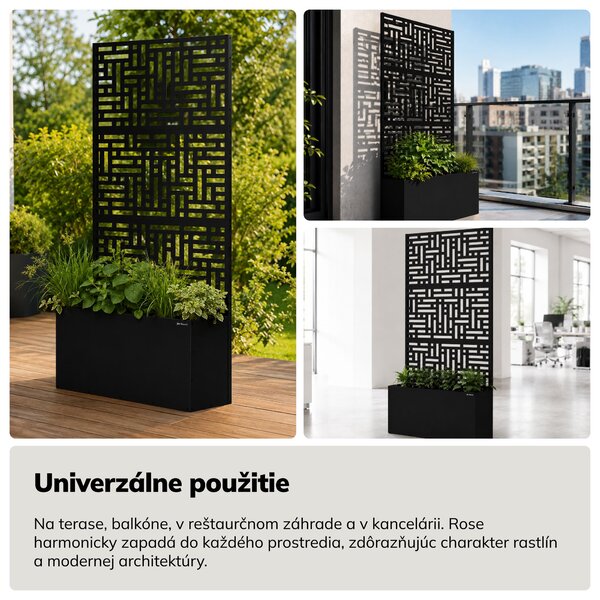 Pergola s kvetináčom kovová čierna: ROSE, 900 x 1800 x 300 mm