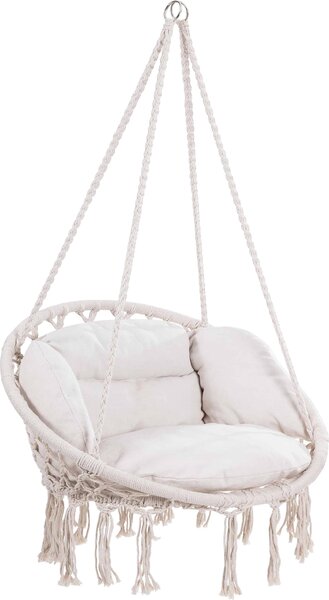 Závesné kreslo BOHO s vankúšmi, Ø61cm, béžová