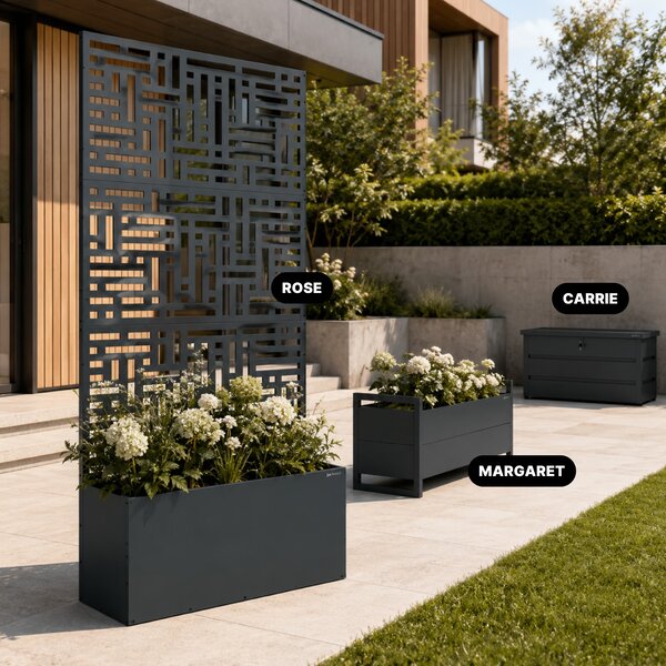 Pergola s kvetináčom kovová antracitová: ROSE, 900 x 1800 x 300 mm