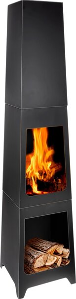 BBQ Collection záhradný krb na drevo 36 x 36 x 150 cm - záhradný krb na drevo - záhradný krb s nádobou na popol a zásobníkom na drevo - vonkajší krb na terase - uhlíková oceľ