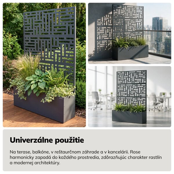 Pergola s kvetináčom kovová antracitová: ROSE, 1200 x 1800 x 300 mm