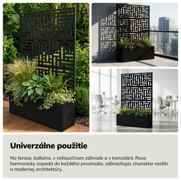 Pergola s kvetináčom kovová čierna: ROSE, 1200 x 1800 x 300 mm
