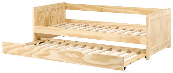 Rozkladacia posteľ svetlohnedá borovicové drevo 90 x 200 cm s výsuvným lôžkom detská izba spálňa