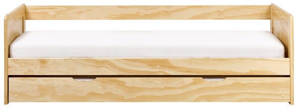 Rozkladacia posteľ svetlohnedá borovicové drevo 90 x 200 cm s výsuvným lôžkom detská izba spálňa